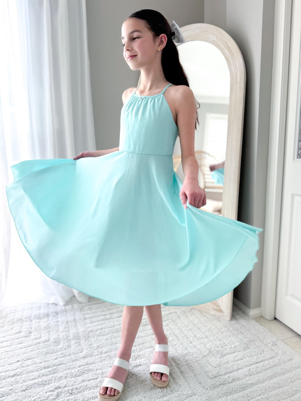 Anna Girls Hi Low Dress - Turquoise