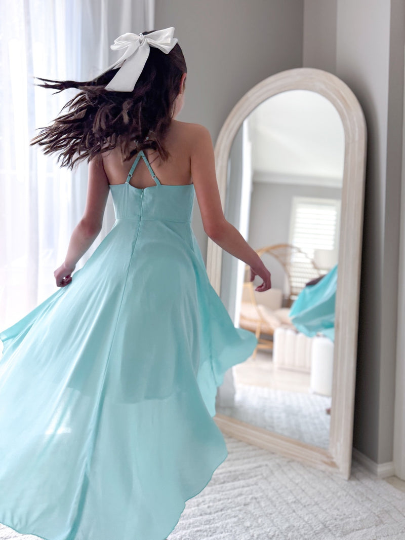Anna Girls Hi Low Dress - Turquoise - A Little Lacey