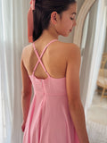 Pink chiffon dress with casual back styling and smooth fit