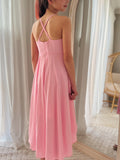 Anna dress in pink with open back and adjustable straps