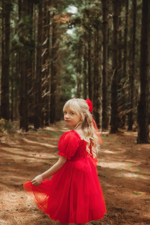 girls red christmas dress with tulle bow
