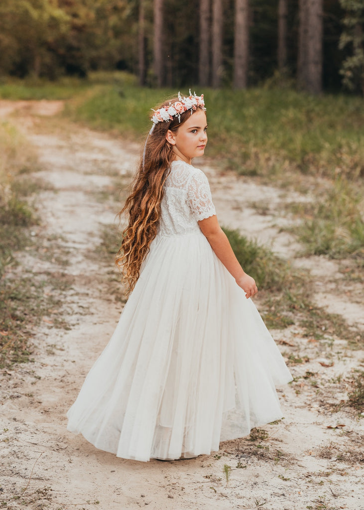 Annalise Girls Ivory Short Sleeve Dress