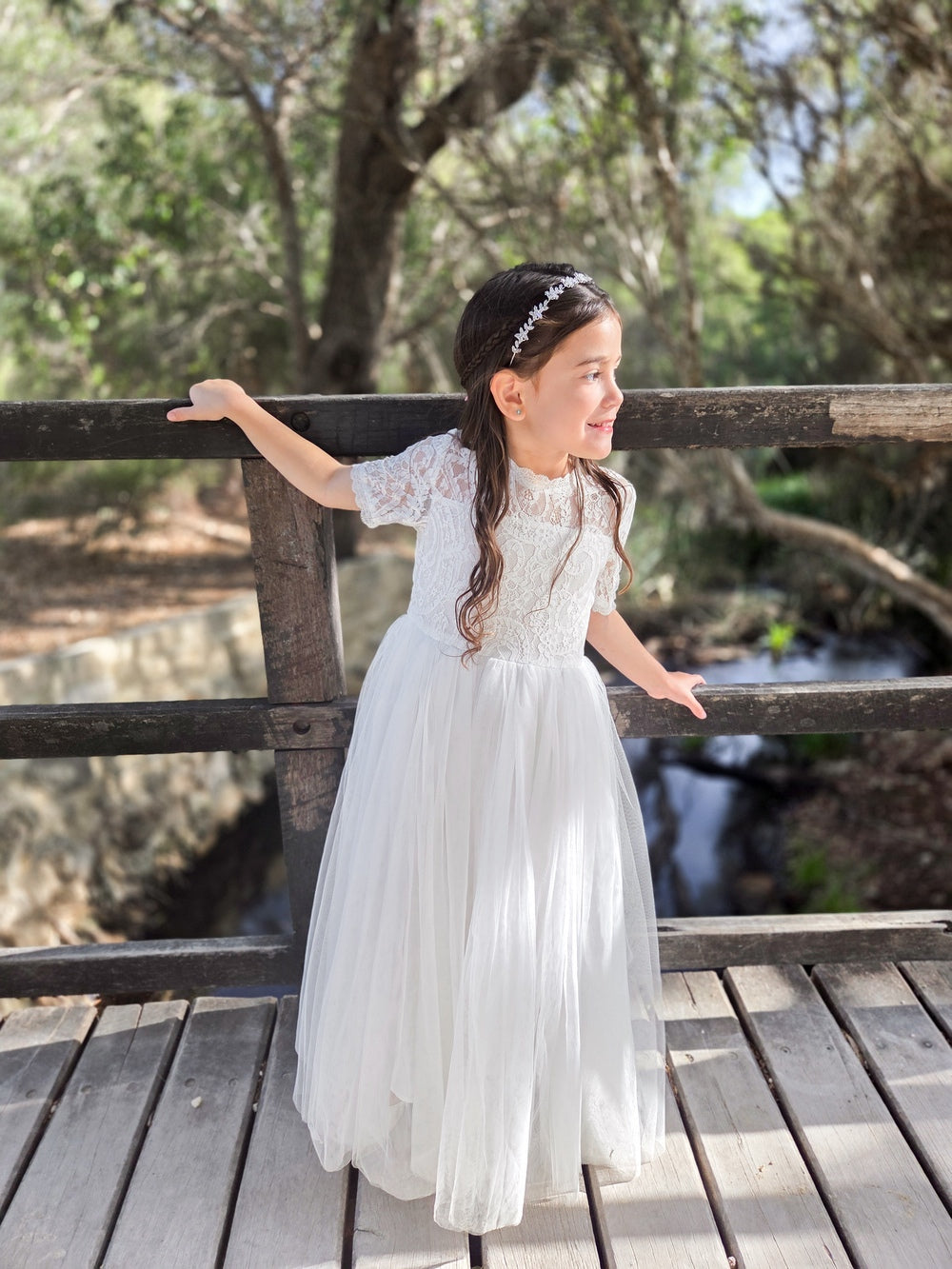 Annalise Girls White Short Sleeve Dress