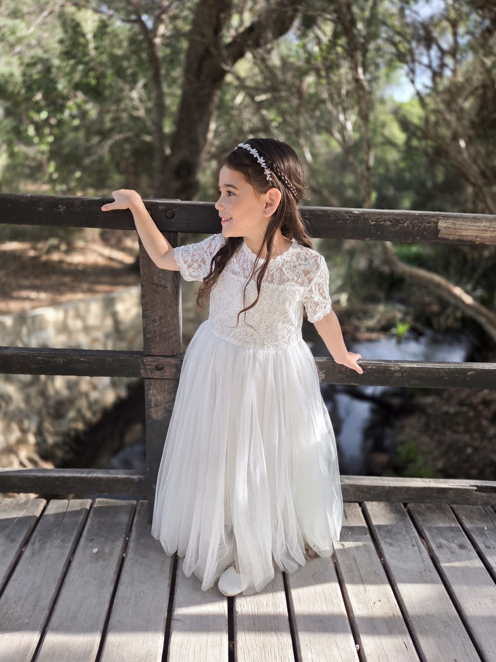 Annalise Girls White Short Sleeve Dress