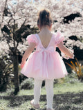 Baby girl pink ruffle party dress with bow