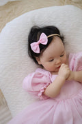 Pink baby girl puff sleeve first birthday dress