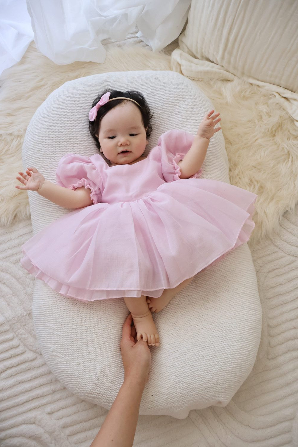 Pink baby girl puff sleeve special occasion dress