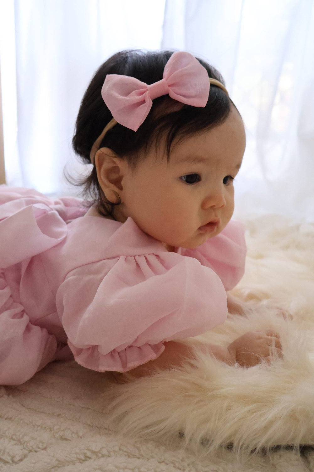 Pink puff sleeve baby dress for party outfit