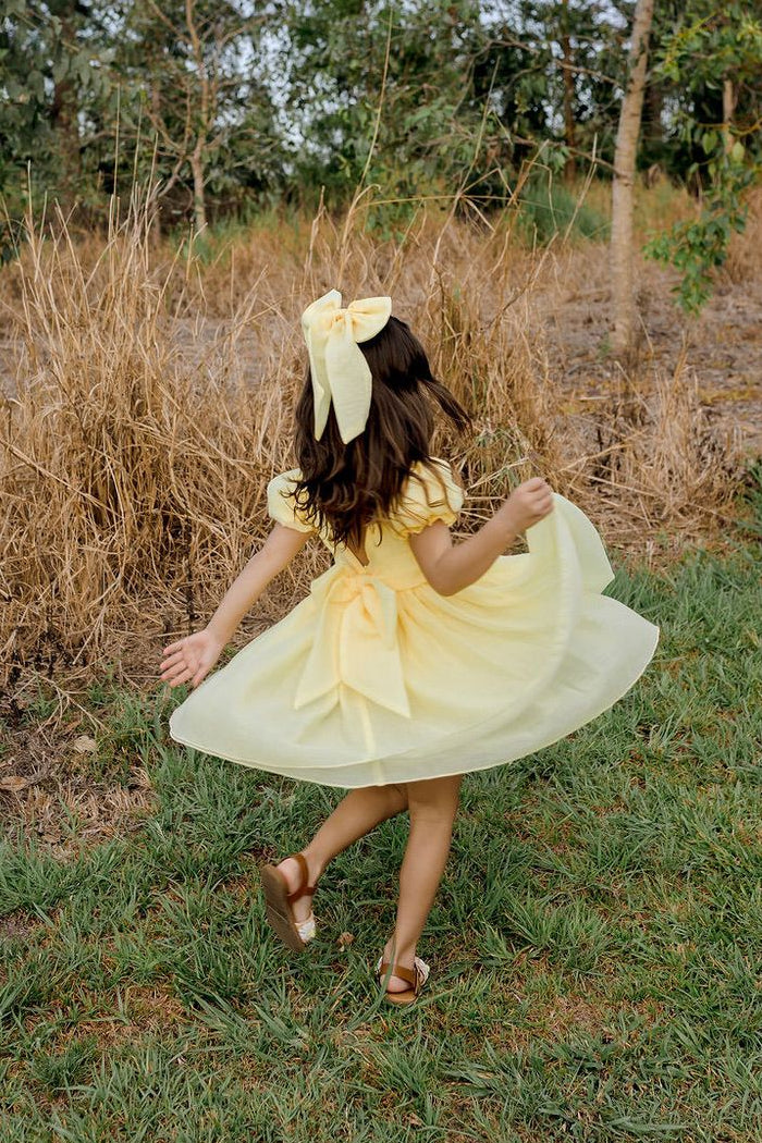 Girls yellow dress v-back party dress