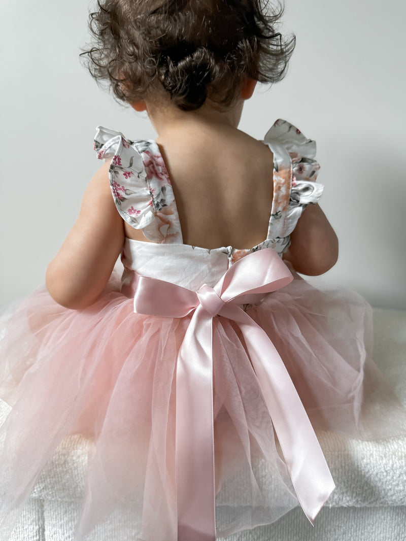 Aria Tulle Baby Romper - Dusty Pink - A Little Lacey