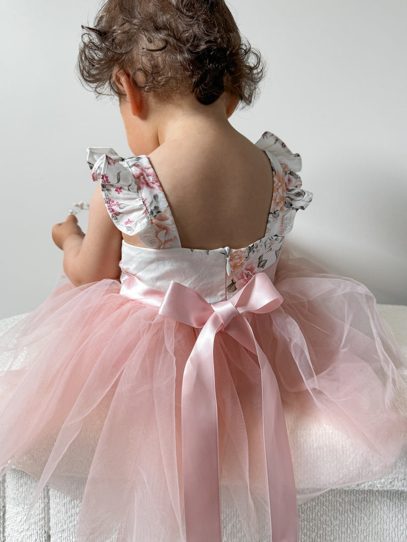 Aria Tulle Baby Romper - Dusty Pink - A Little Lacey