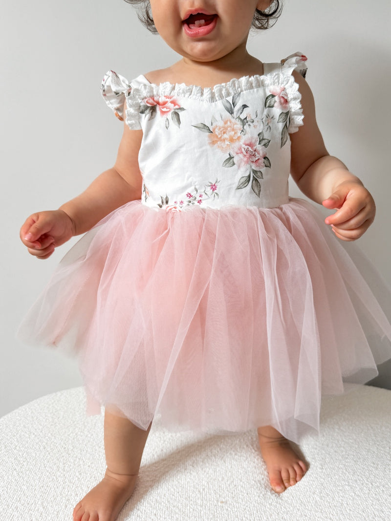 Aria Tulle Baby Romper - Dusty Pink - A Little Lacey