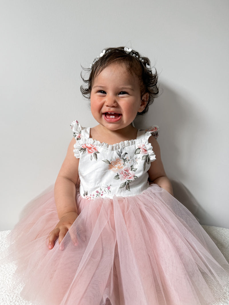 Aria Tulle Baby Romper - Dusty Pink - A Little Lacey