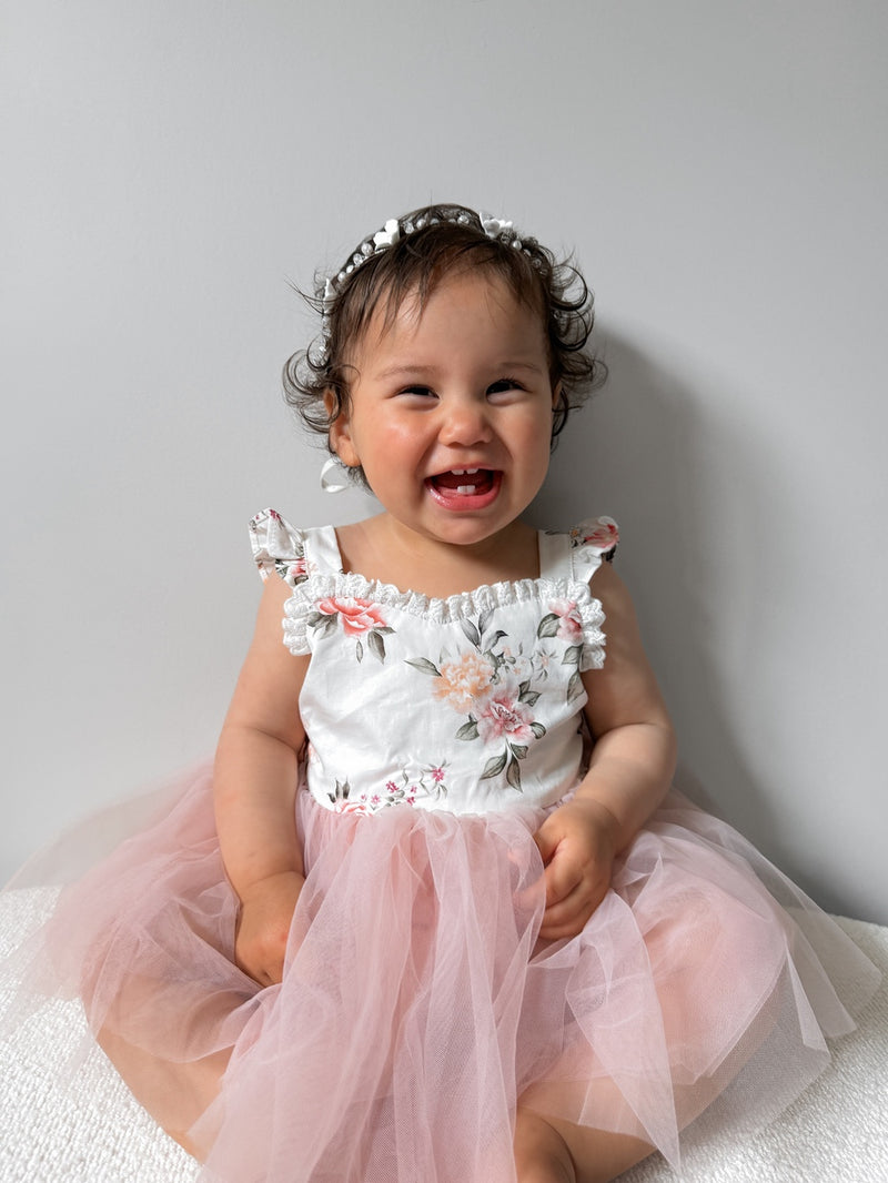 Aria Tulle Baby Romper - Dusty Pink - A Little Lacey