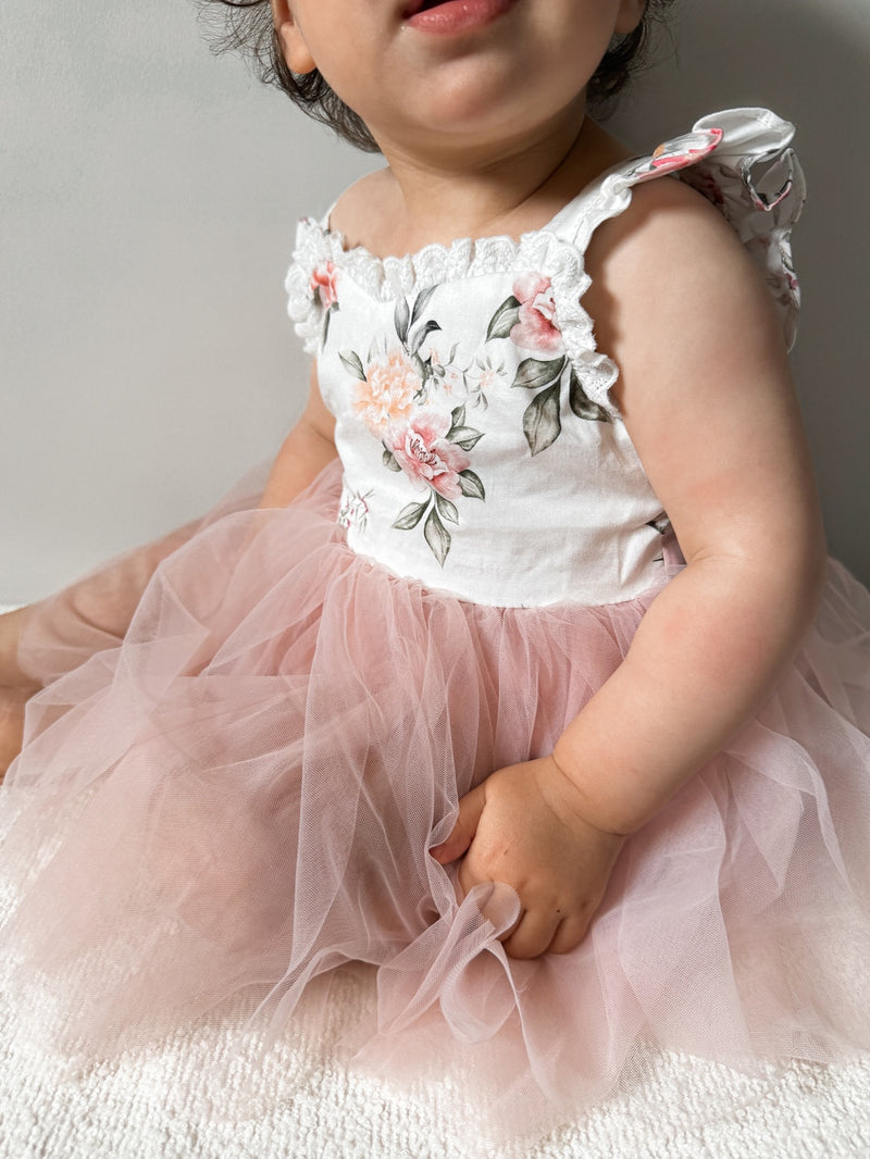Aria Tulle Baby Romper - Dusty Pink - A Little Lacey