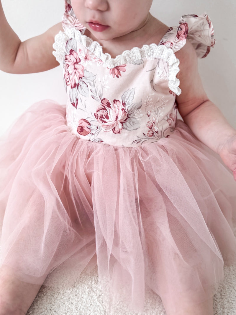 Aria Tulle Baby Romper - Nectar - A Little Lacey