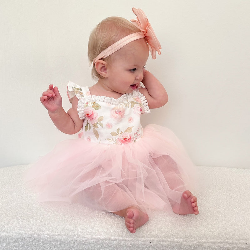 Aria Tulle Baby Romper - Light Pink - A Little Lacey