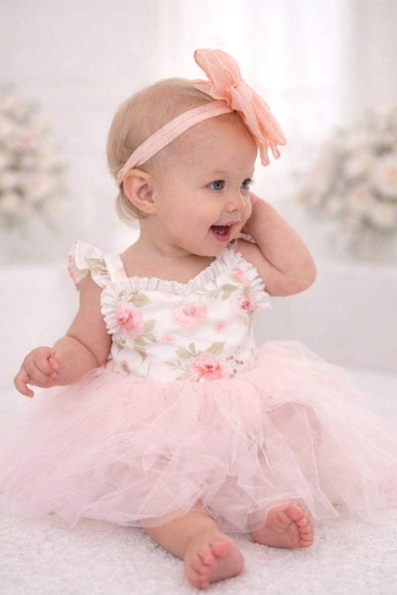 Aria Tulle Baby Romper - Light Pink - A Little Lacey