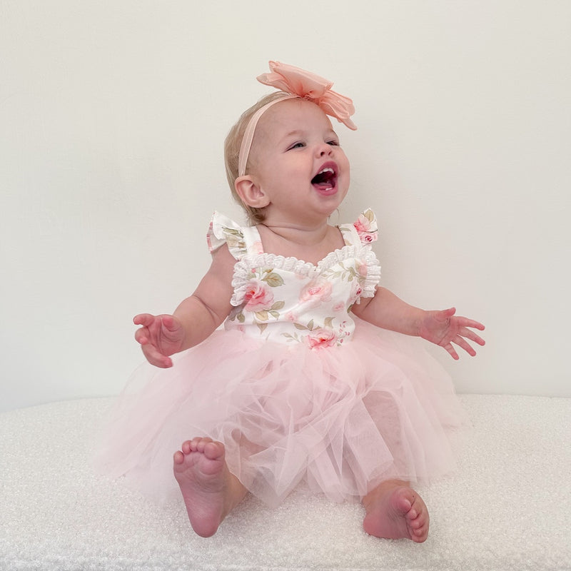 Aria Tulle Baby Romper - Light Pink - A Little Lacey