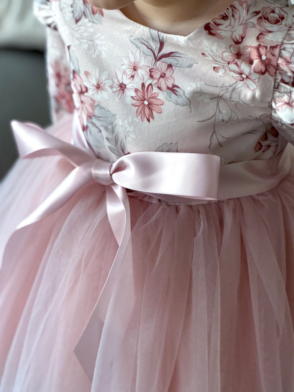 Detail shot of ruffle shoulders and elastic sleeve cuffs – Audrey Rose Nectar Dress