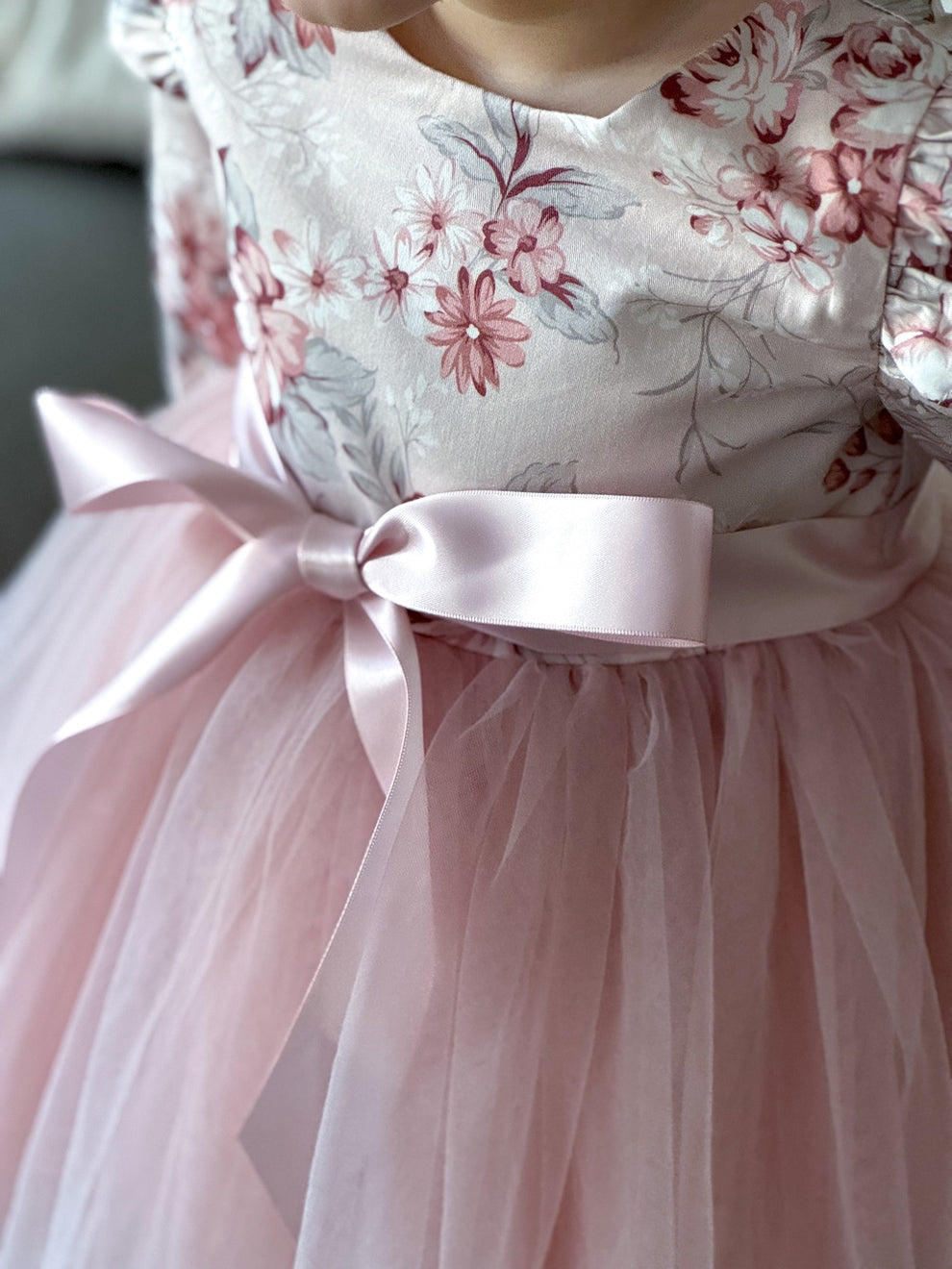Detail shot of ruffle shoulders and elastic sleeve cuffs – Audrey Rose Nectar Dress