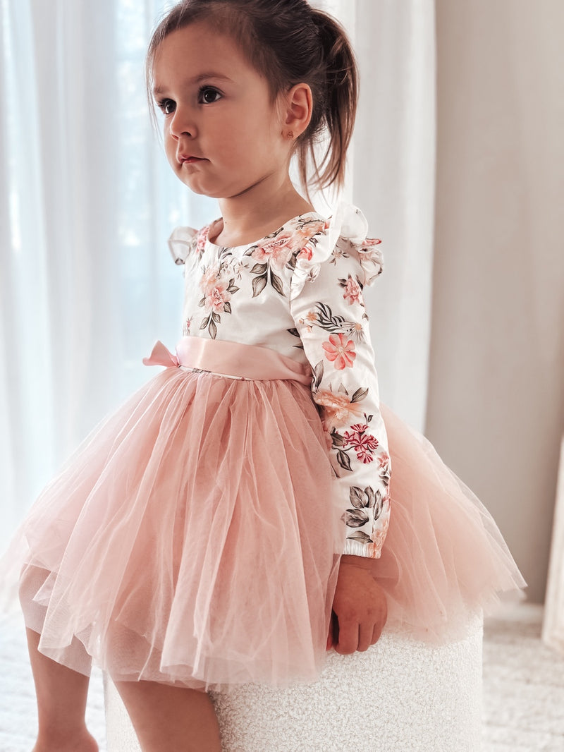Audrey Rose Girls Long Sleeve Dress - Dusty Pink - A Little Lacey