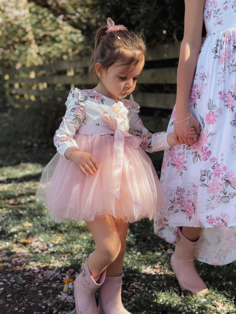 Audrey Rose Girls Long Sleeve Dress - Dusty Pink - A Little Lacey