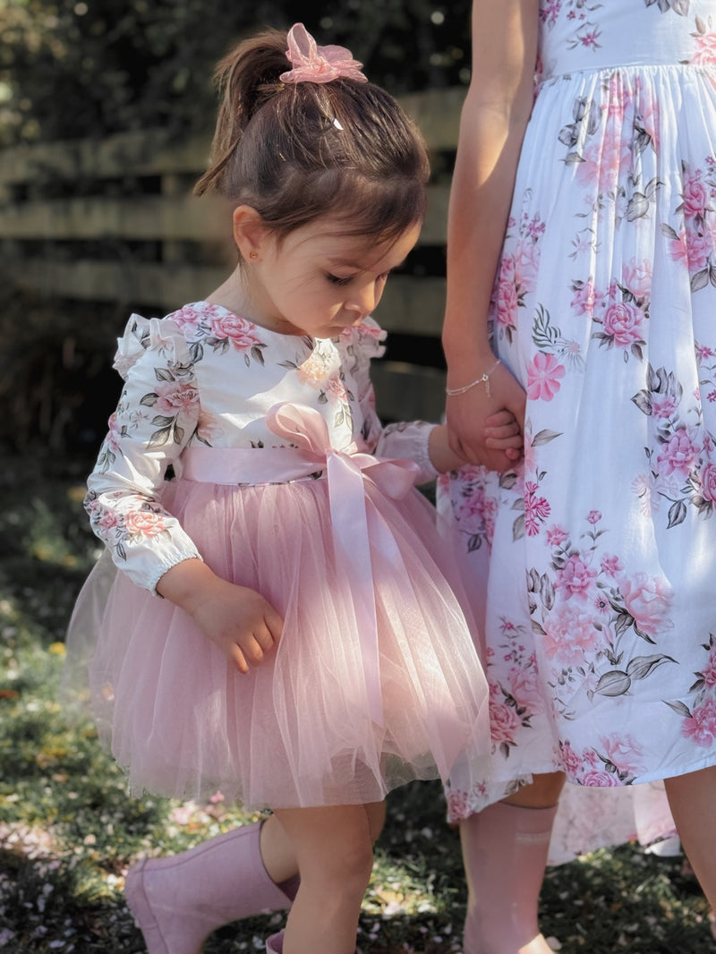 Audrey Rose Girls Long Sleeve Dress - Dusty Pink - A Little Lacey