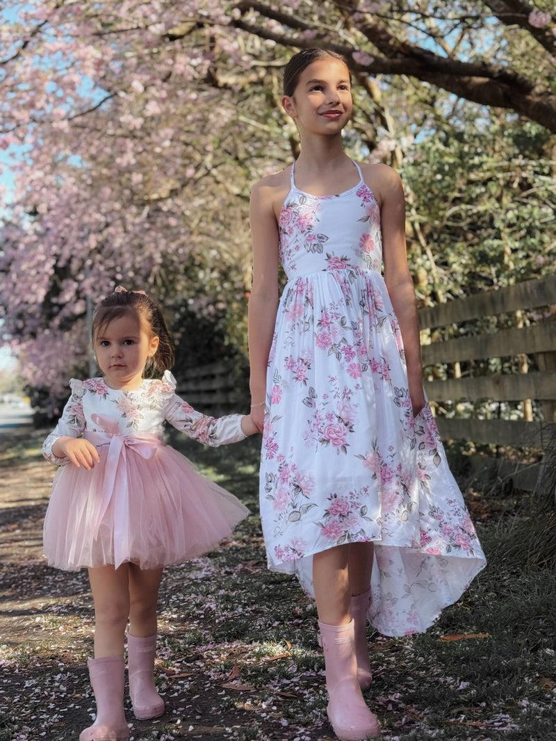 Audrey Rose Girls Long Sleeve Dress - Dusty Pink - A Little Lacey
