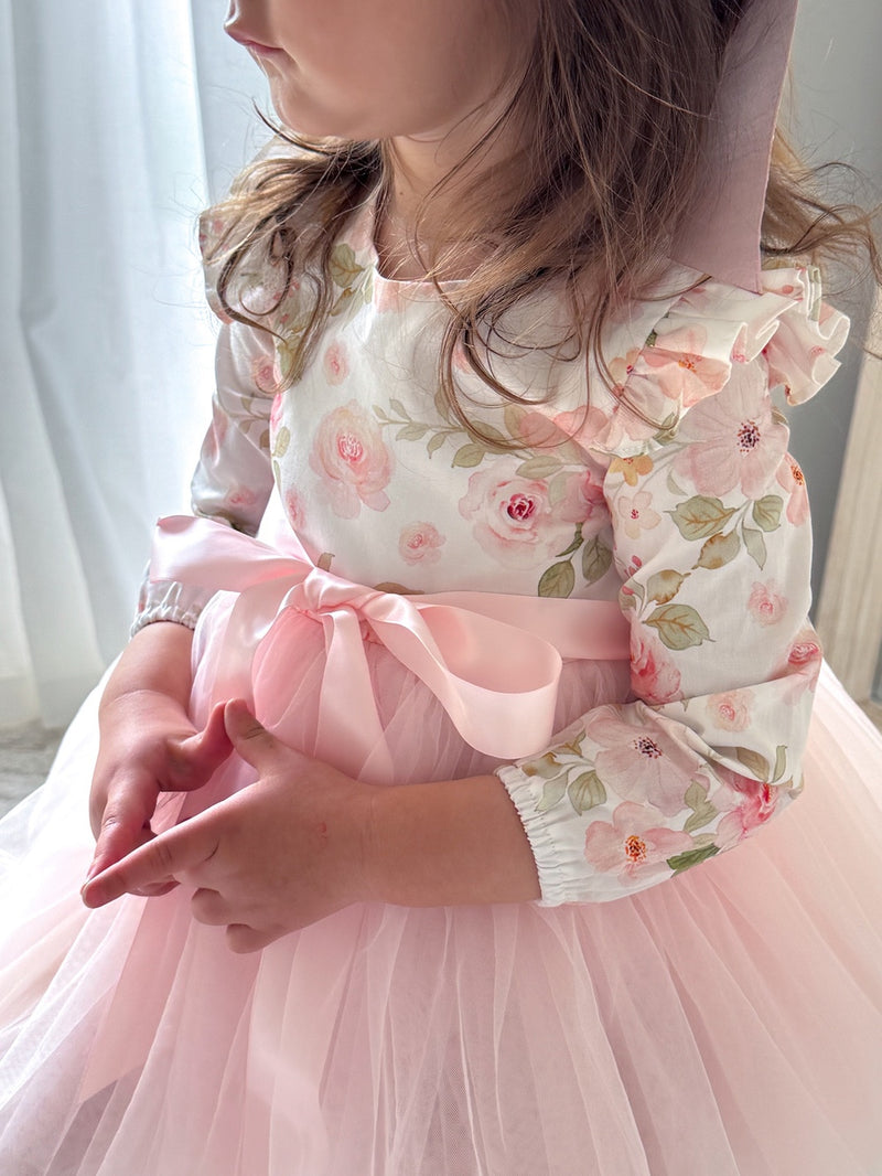 Audrey Rose Girls Long Sleeve Dress - Light Pink - A Little Lacey