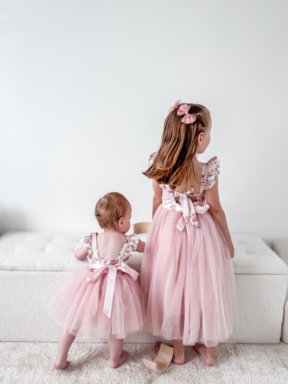 Aria Tulle Baby Romper - Nectar - Baby RompersMatching sister outfits featuring baby in nectar floral romper and big sister in Audrey Rose Dress