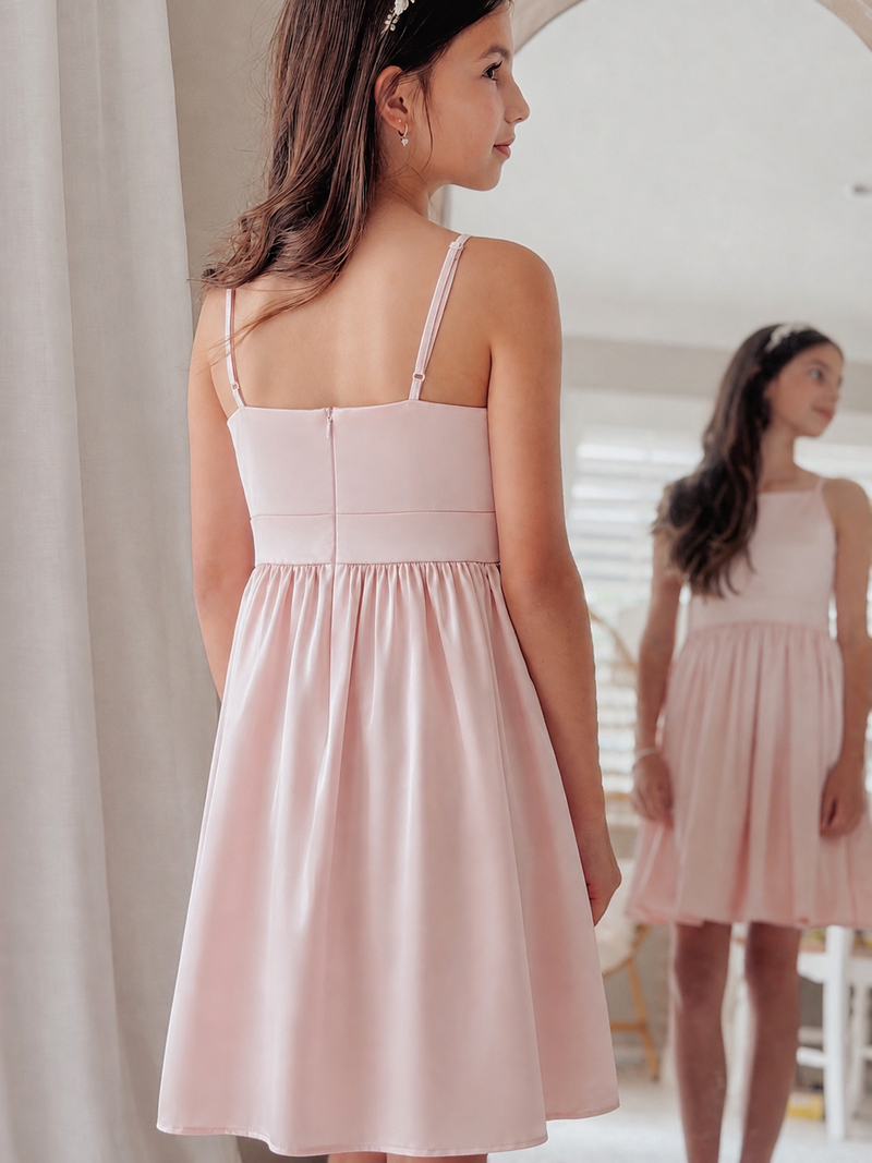 Adele Girls Pink Satin Dress - A Little Lacey
