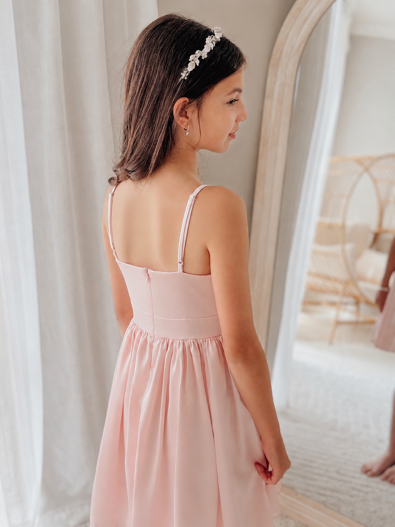 Adele Girls Pink Satin Dress - A Little Lacey
