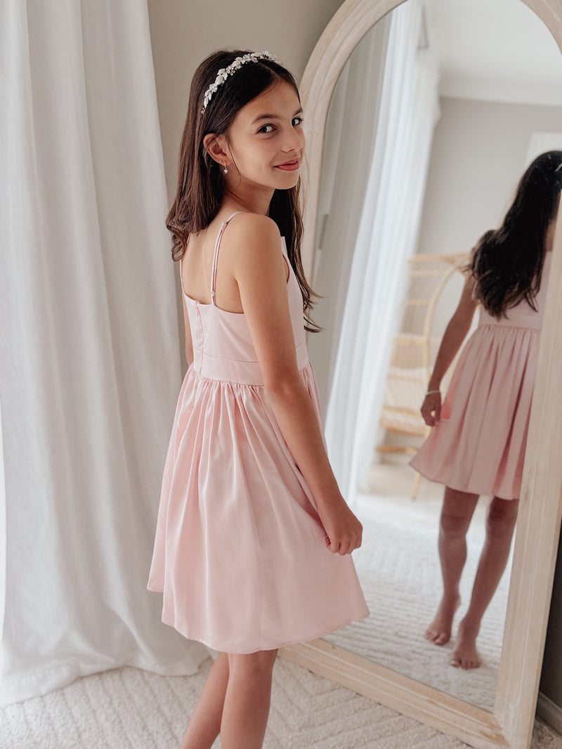 Adele Girls Pink Satin Dress - A Little Lacey