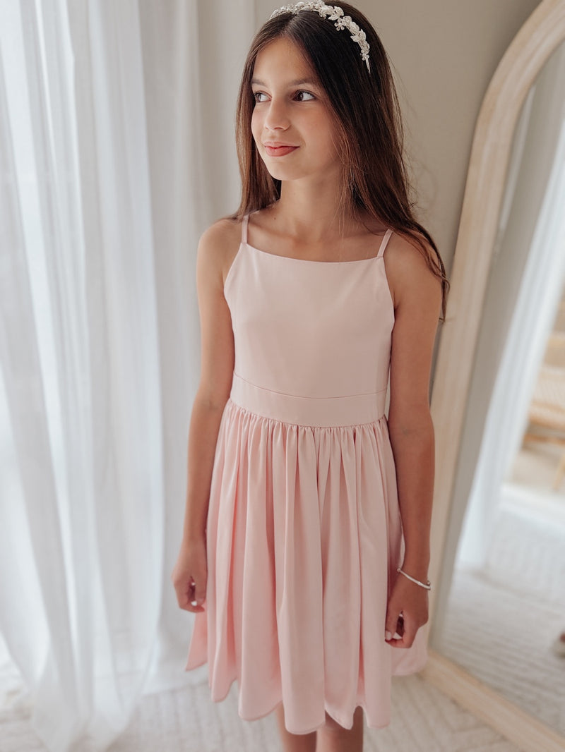 Adele Girls Pink Satin Dress - A Little Lacey