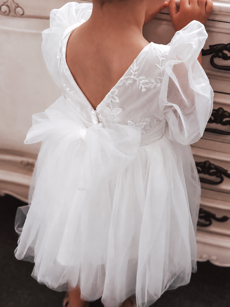 Alyssa White Flower Girls Dress - A Little Lacey