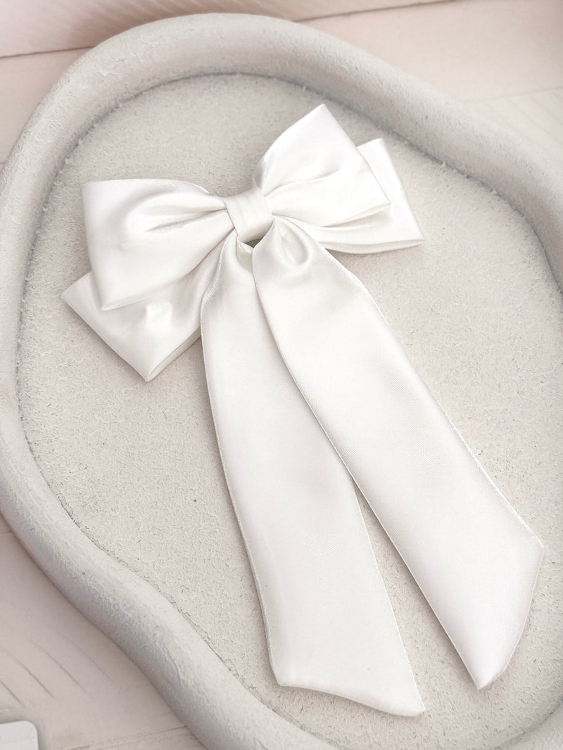 Amelie White Satin Bow - A Little Lacey