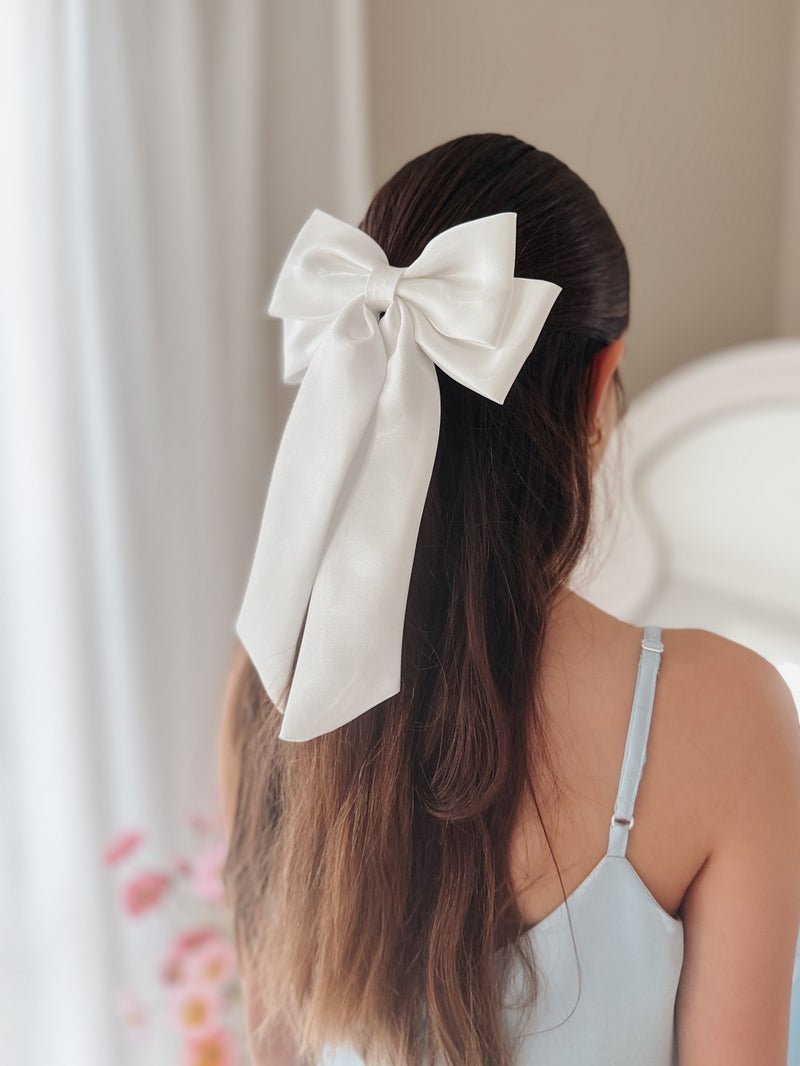 Amelie White Satin Bow - A Little Lacey