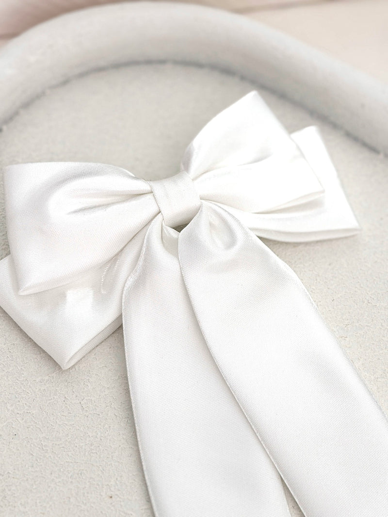 Amelie White Satin Bow - A Little Lacey