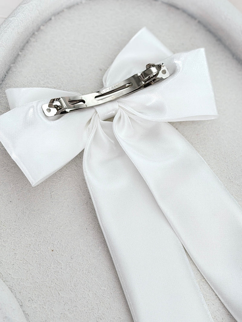 Amelie White Satin Bow - A Little Lacey