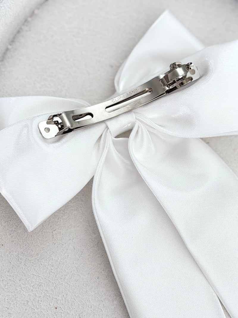 Amelie White Satin Bow - A Little Lacey