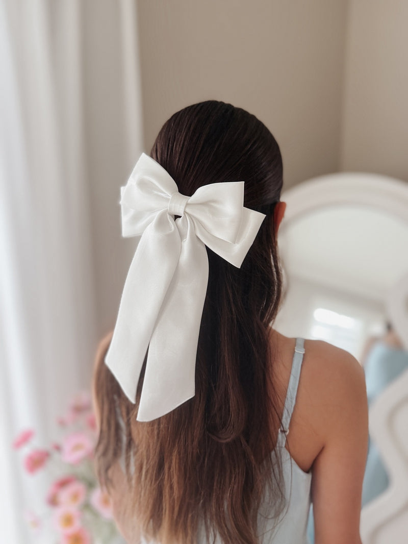 Amelie White Satin Bow - A Little Lacey