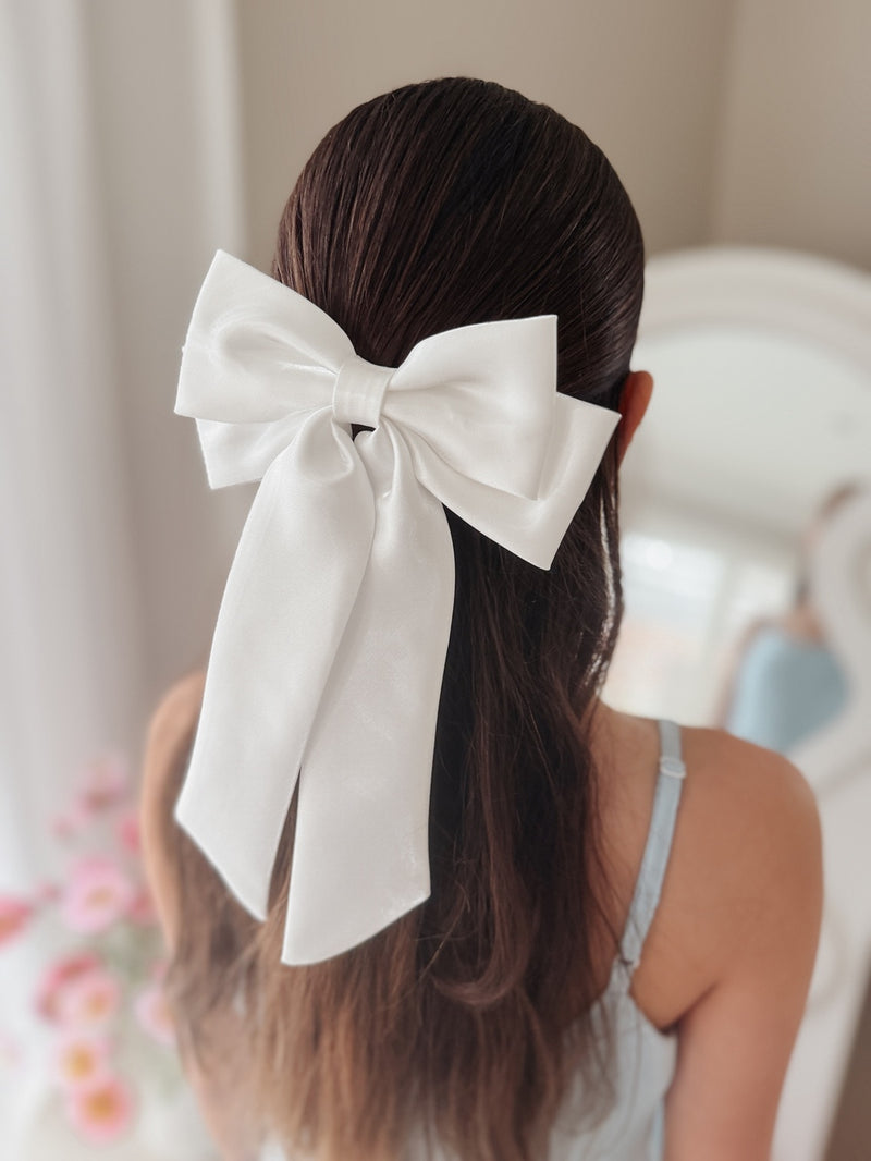 Amelie White Satin Bow - A Little Lacey