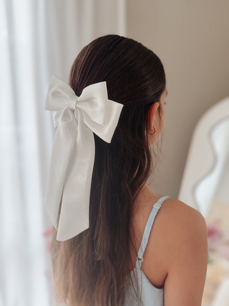 Amelie White Satin Bow - A Little Lacey
