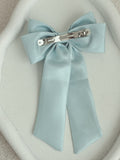 Amelie Blue Satin Bow styled for occasion wear