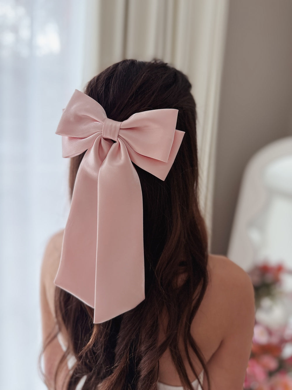 Amelie Pink Satin Bow for girls special occasions