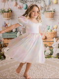 Anastasia Girls Rainbow Organza Dress with soft pastel layers for special occasions
