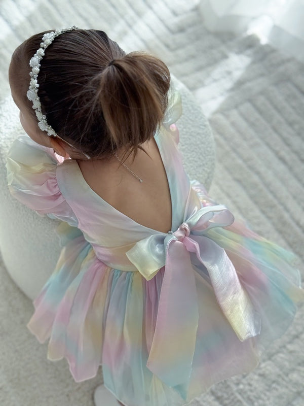 Organza party dress with a gentle V-back and full lining