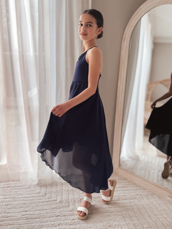 Girls primary school graduation dress in navy with soft lining