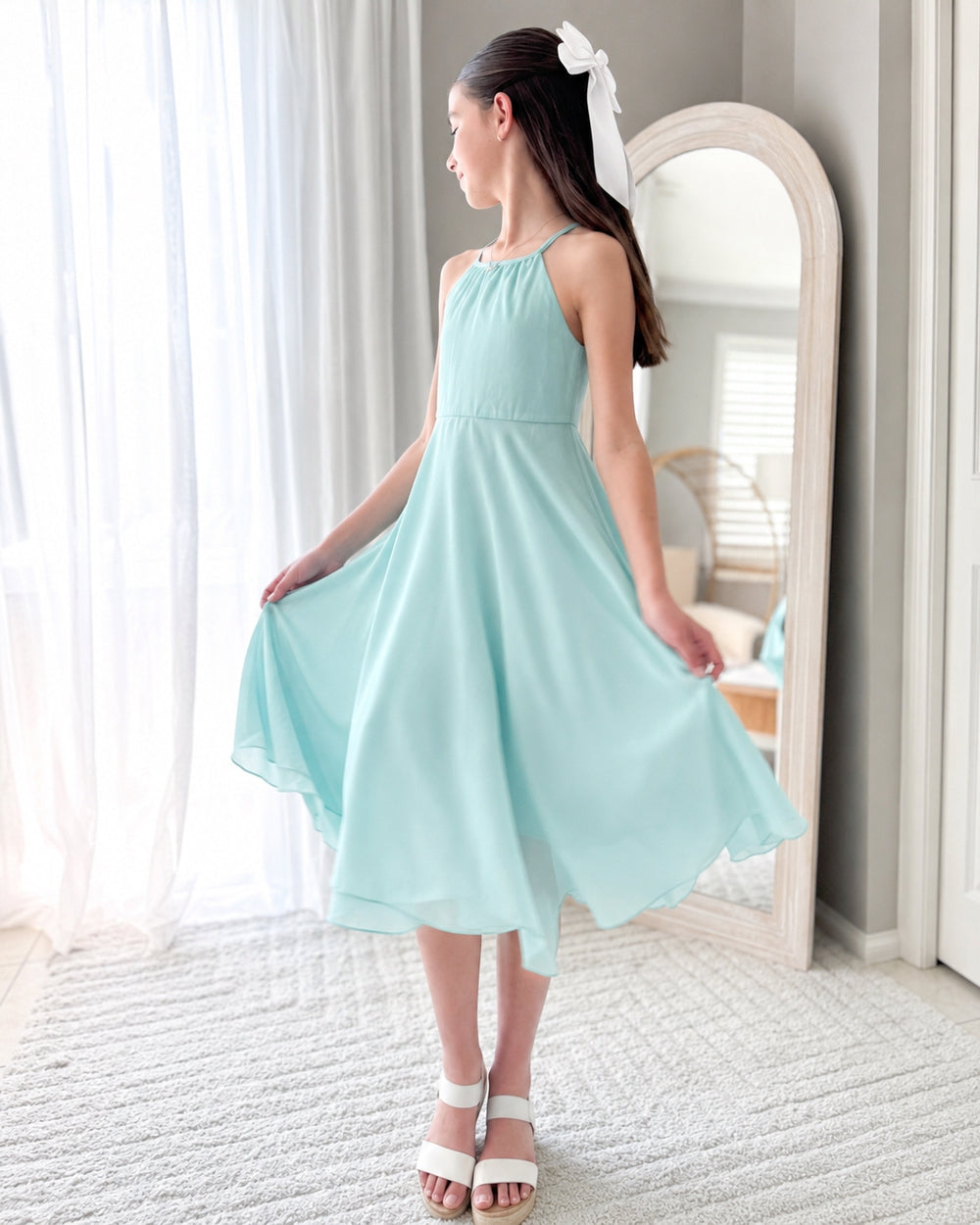 Girls junior bridesmaid and year 6 formal dress with high low hem